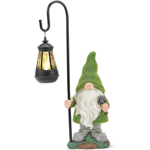 Flocked Garden Gnome Statue, Large Outdoor Gnome with Solar Lights, (15.8" Tall) - Picture 2 of 7